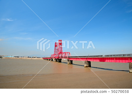 Landscape of the blue sky and Chikugo River rising bridge Landscape of the blue sky and Chikugo River rising bridge 50270038