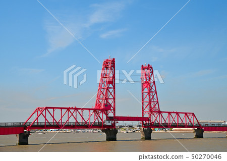 Landscape of the blue sky and Chikugo River rising bridge Landscape of the blue sky and Chikugo River rising bridge 50270046