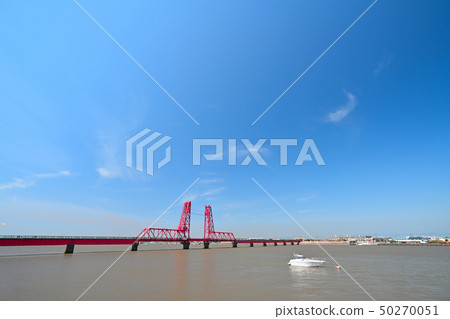Landscape of the blue sky and Chikugo River rising bridge Landscape of the blue sky and Chikugo River rising bridge 50270051