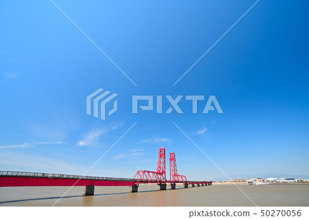 Landscape of the blue sky and Chikugo River rising bridge 50270056