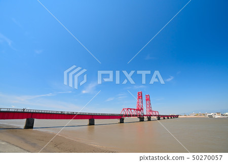 Landscape of the blue sky and Chikugo River rising bridge Landscape of the blue sky and Chikugo River rising bridge 50270057
