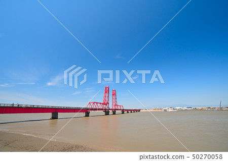Landscape of the blue sky and Chikugo River rising bridge Landscape of the blue sky and Chikugo River rising bridge 50270058