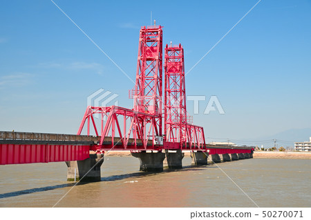 Landscape of the blue sky and Chikugo River rising bridge Landscape of the blue sky and Chikugo River rising bridge 50270071