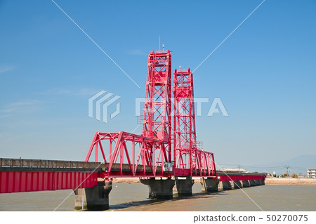 Landscape of the blue sky and Chikugo River rising bridge Landscape of the blue sky and Chikugo River rising bridge 50270075