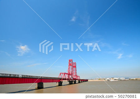 Landscape of the blue sky and Chikugo River rising bridge Landscape of the blue sky and Chikugo River rising bridge 50270081