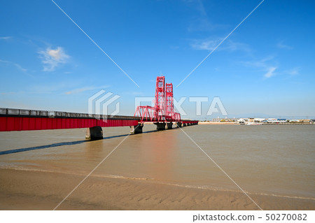Landscape of the blue sky and Chikugo River rising bridge Landscape of the blue sky and Chikugo River rising bridge 50270082