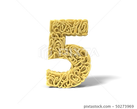 noodle in shape of number 5. curly spaghetti for cooking. 3d illustration 50273969
