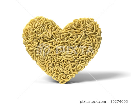 noodle in shape of heart symbol. curly spaghetti for cooking. 3d illustration 50274093