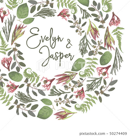 Green vector wreath frame flowers and - Stock Illustration [50274409 ...