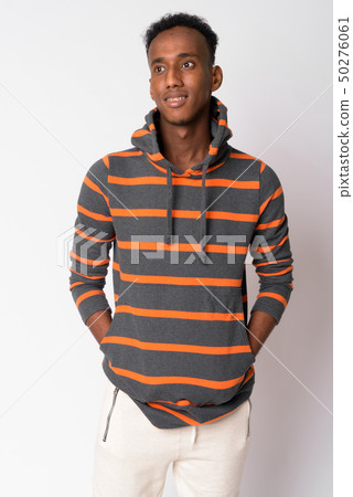 Portrait of young happy African man thinking Portrait of young happy African man thinking 50276061