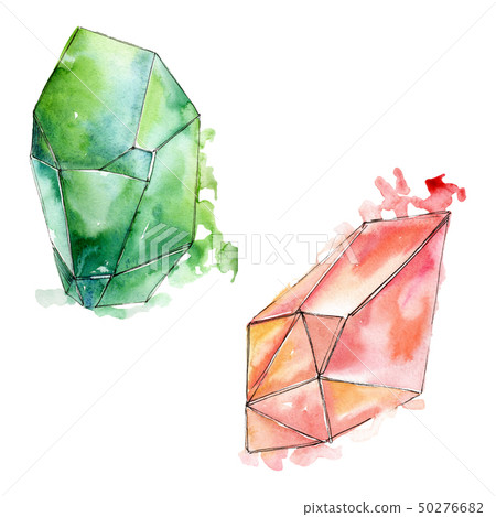 Colorful diamond rock jewelry minerals. Watercolor background set. Isolated crystal illustration Colorful diamond rock jewelry minerals. Watercolor background set. Isolated crystal illustration 50276682