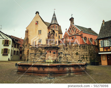 Saint Leon square Eguisheim village in Alsace, 50278098