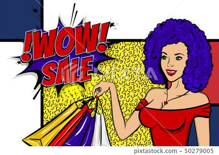 Pop art woman retro girl happy face 50279005
