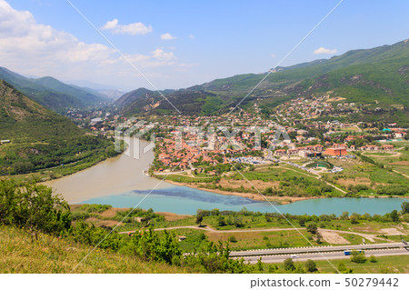 Aerial view on old town Mtskheta Aerial view on old town Mtskheta 50279442