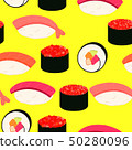 Sushi icons set. Asian food. Seamless pattern. 50280096