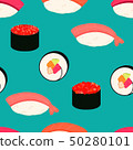 Sushi icons set. Asian food. Seamless pattern. 50280101