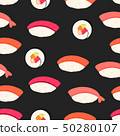 Sushi icons set. Asian food. Seamless pattern. 50280107