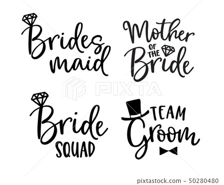 Wedding lettering set. Black hand lettered quotes with diamond rings for greeting cards, gift tags 50280480