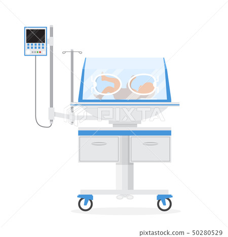 Cartoon Color Infant Incubator with Little Newborn Baby Inside. Vector Cartoon Color Infant Incubator with Little Newborn Baby Inside. Vector 50280529