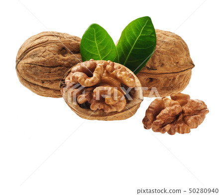 Walnut and walnut kernel isolated on the white Walnut and walnut kernel isolated on the white 50280940