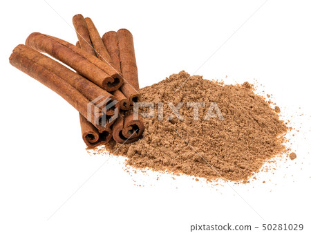 Cinnamon sticks and cinnamon powder isolated on Cinnamon sticks and cinnamon powder isolated on 50281029