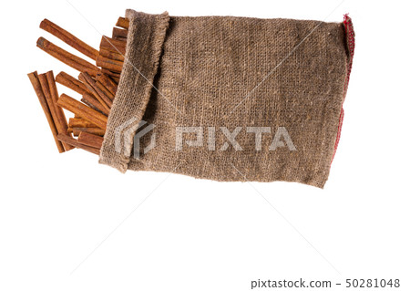 Cinnamon sticks in bag isolated on white Cinnamon sticks in bag isolated on white 50281048