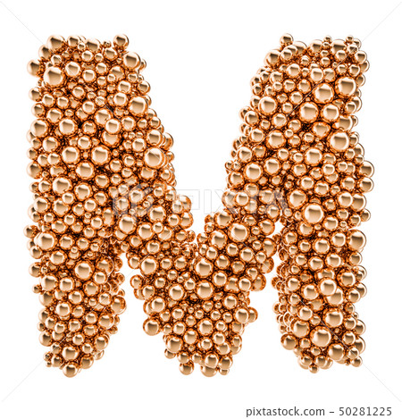 Golden letter M from gold balls, 3D rendering 50281225