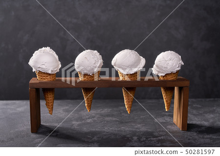 Vanilla ice cream on dark background, selective 50281597