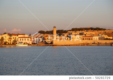 Harbour in Rethymno at sunrise, Crete island, Harbour in Rethymno at sunrise, Crete island, 50281729