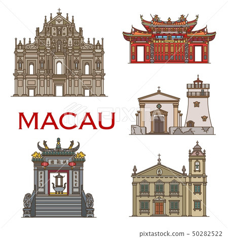 Macau landmark buildings, temples architecture 50282522