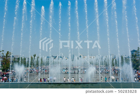 Xian,China.August 17,2012.Xi'an musical fountain with Great Wild Goose Pagoda background in xi an 50283828