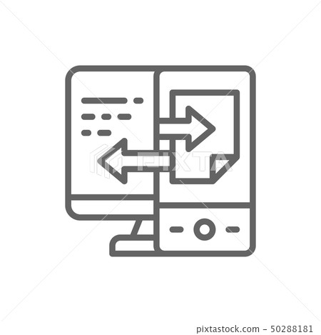 Device data transfer, file synchronization line icon. Device data transfer, file synchronization line icon. 50288181