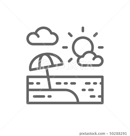 Beach umbrella in sand landscape line icon. 50288291