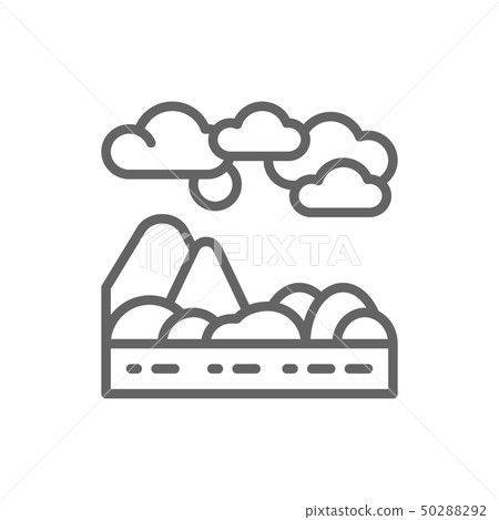 Mountains and hills landscape line icon. 50288292