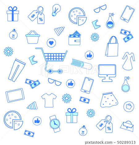 Seamless Pattern with Blue Outline Shopping Icons 50289313