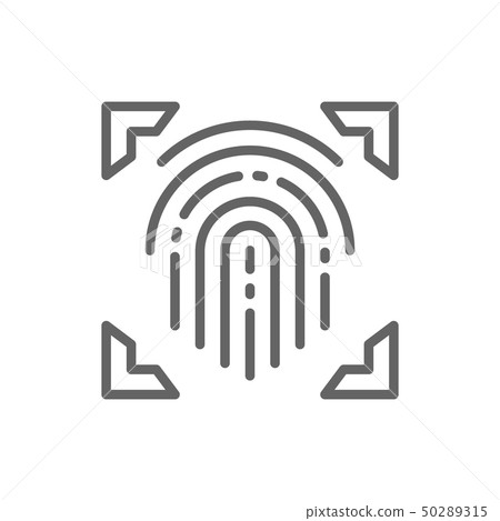 Fingerprint, scanned finger, cryptographic signature, identity line icon. 50289315