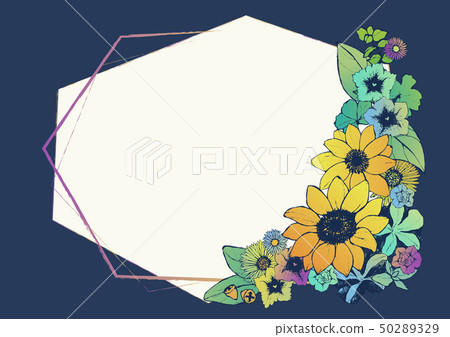 Retro-style summer frame sunflower flower hand-drawn floral background material Japanese pattern 50289329