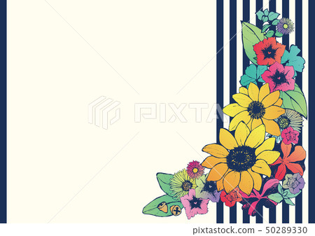 Retro-style summer frame sunflower flower hand-drawn floral background material Japanese pattern stripe Retro-style summer frame sunflower flower hand-drawn floral background material Japanese pattern stripe 50289330