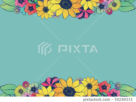 Retro-style summer frame sunflower flower hand-drawn floral background material Japanese pattern Retro-style summer frame sunflower flower hand-drawn floral background material Japanese pattern 50289331