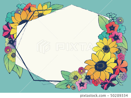 Retro-style summer frame sunflower flower hand-drawn floral background material Japanese pattern 50289334