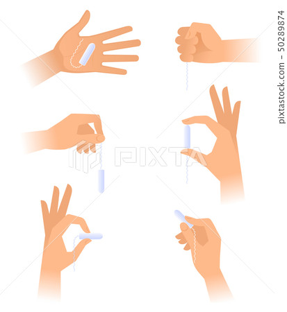 A young woman holds a clean cotton tampon. 50289874