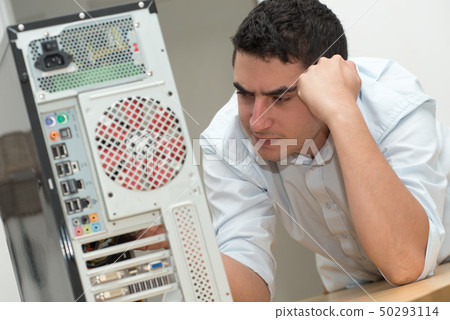 young technician have a problem with computer young technician have a problem with computer 50293114