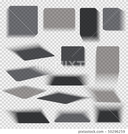 Transparent paper and objects box square shadows isolated. Wall and floor drop shadow vector 50296259