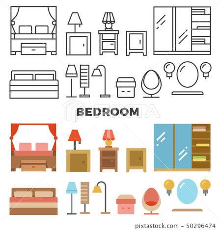 Bedroom furniture and accessories collection - flat furniture icons 50296474