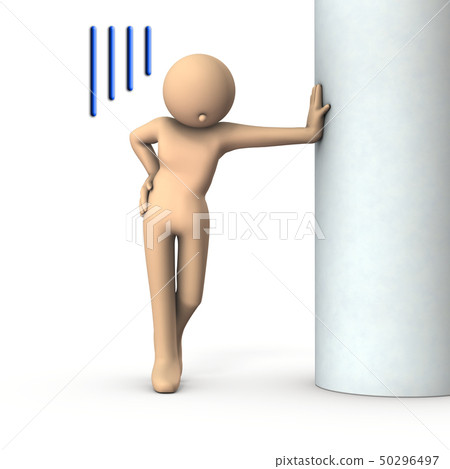 Character of poor health leaning on a pillar. 50296497