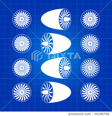 Aircraft white engine turbines on blue background 50296706