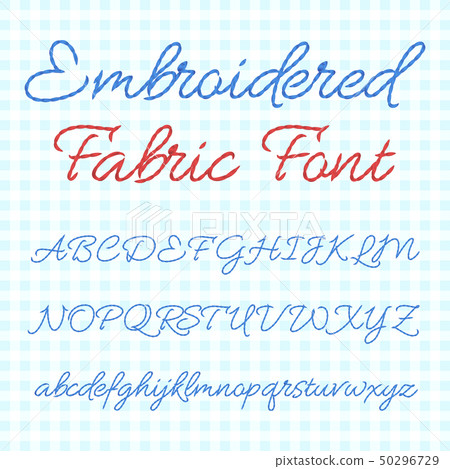 Embroidered fabric font with calligraphic letters. Vector thread alphabet Embroidered fabric font with calligraphic letters. Vector thread alphabet 50296729