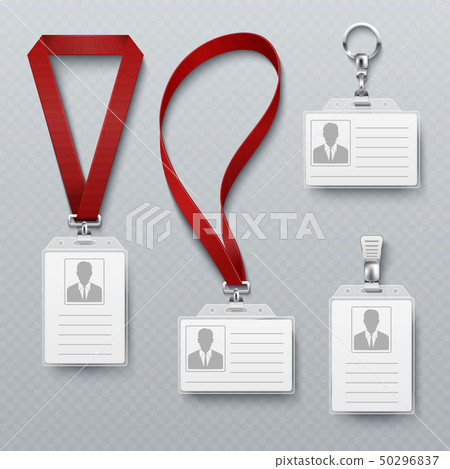 Id security cards and identification badge with lanyard vector set Id security cards and identification badge with lanyard vector set 50296837