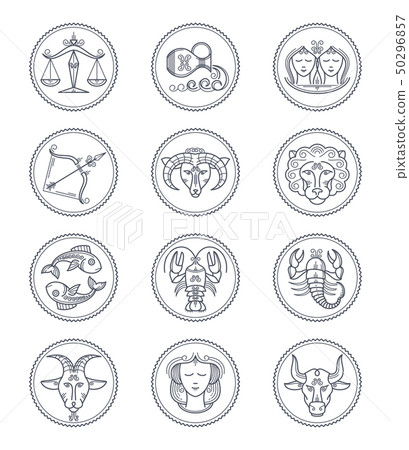 Zodiac vector astrology vector line icons. Aries and taurus, gemini and cancer, leo and virgo, libra Zodiac vector astrology vector line icons. Aries and taurus, gemini and cancer, leo and virgo, libra 50296857