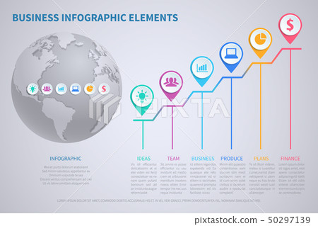 Modern vector business globalization infographic template with 3d world globe and charts Modern vector business globalization infographic template with 3d world globe and charts 50297139